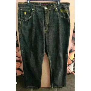 RED APE Y2K Sz 38Jeans Mens Black Denim Distressed Emboridered Streetwear HipHop